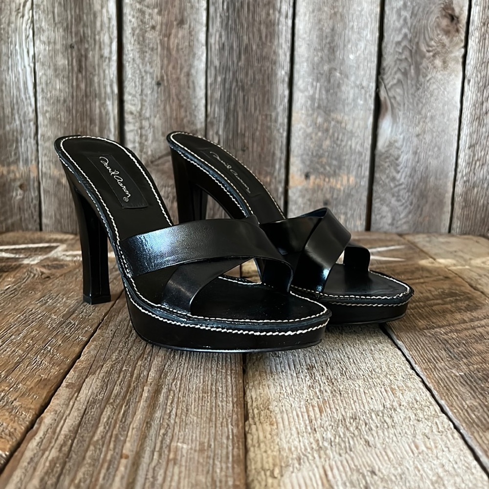 David Aaron Dumbo Black Leather Mule Sandals size 8.5